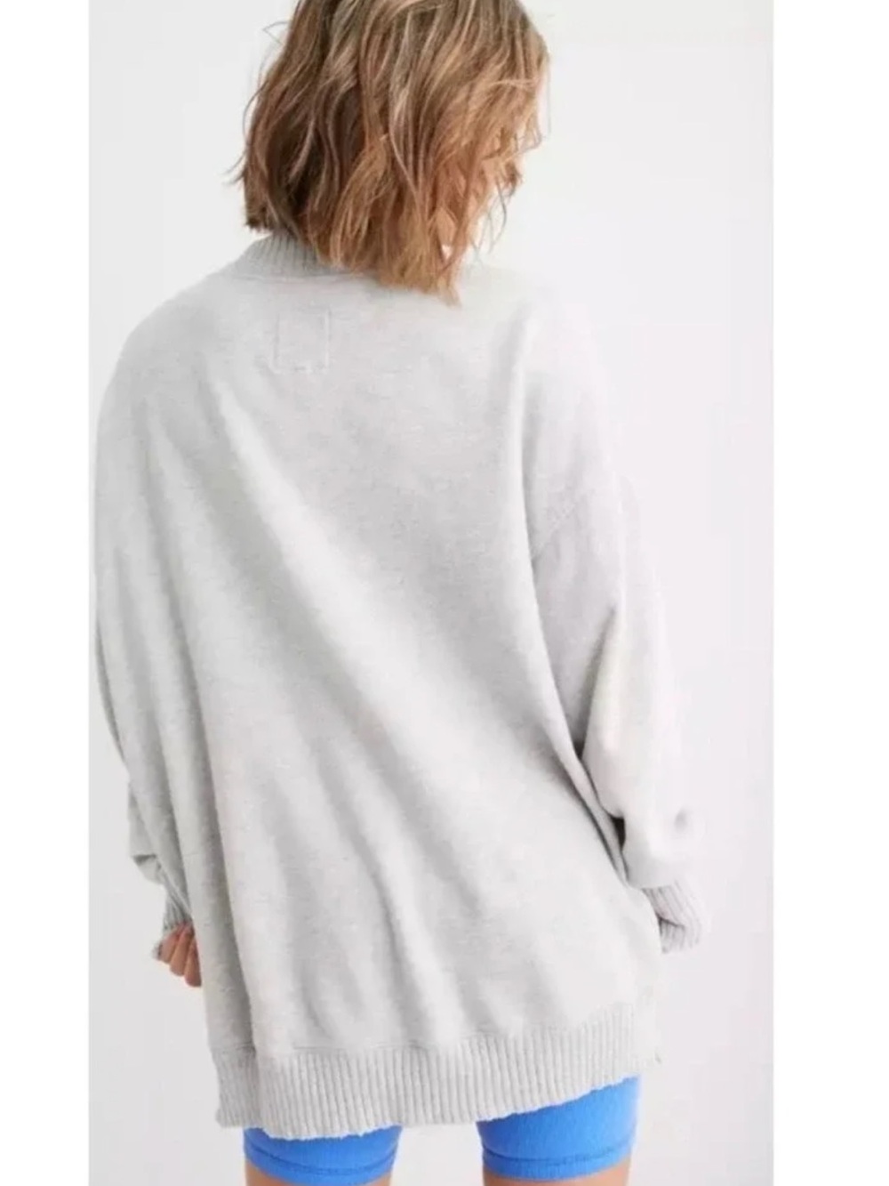 Aerie Down-to-Earth V-Neck Oversized Sweatshirt Heather Gray - Picture 2 of 8